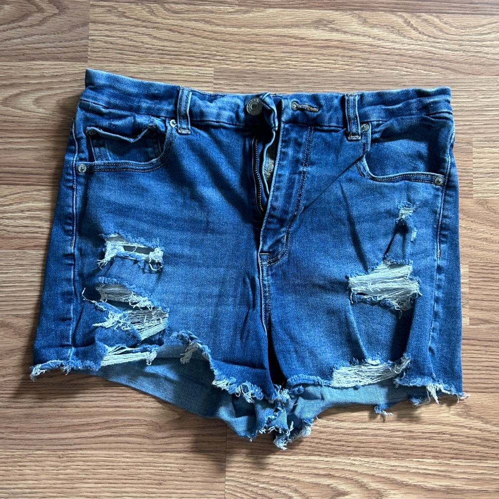 American Eagle Outfitters Distressed Blue Denim Shortalls